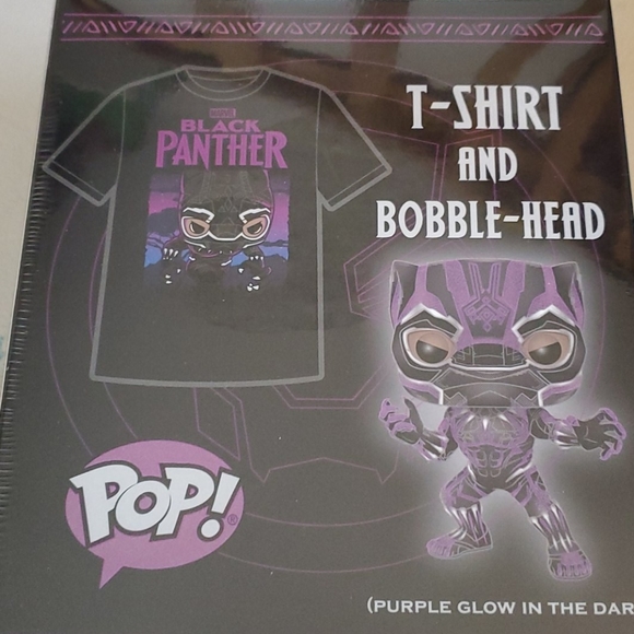 NIB Funko POP! Black Panther Tee and Booblehead - Picture 2 of 2